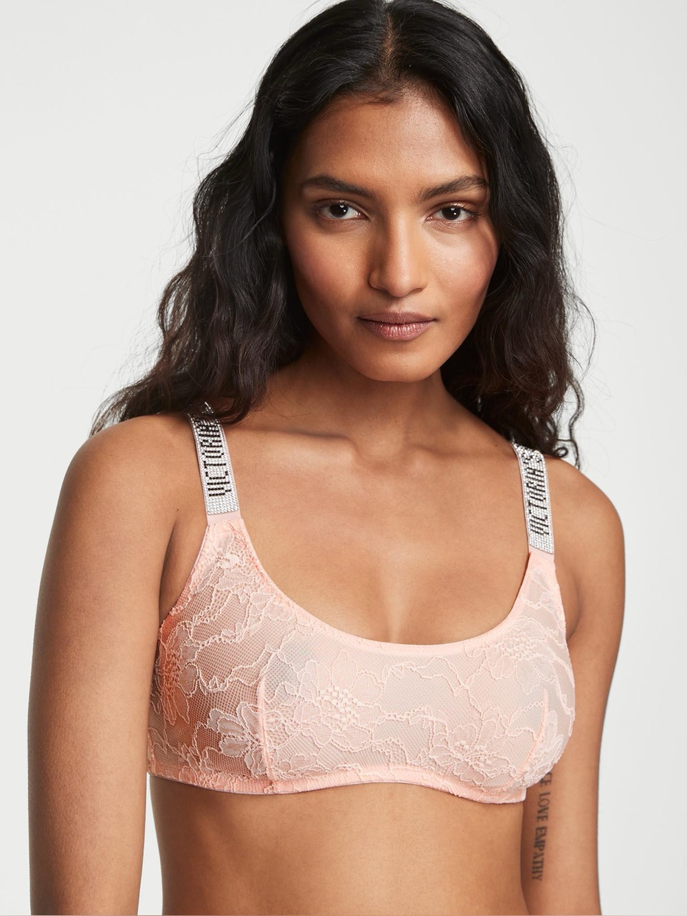 NWT Victoria's Secret Pale Pink Lace Bralette with Logo Elastic Straps Large